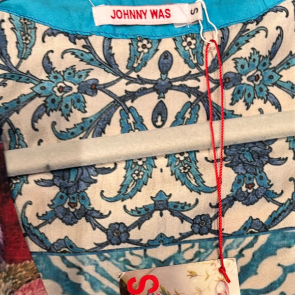 JOHNNY WAS Bohemian floral Blue Kimono with Fringe Small - Picture 2 of 7